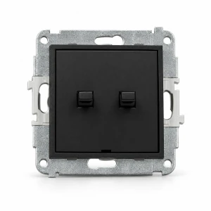Mechanizm łącznika zwiernego, dwubiegunowego (dwa klawisze bez piktogramów, osobne zasilanie) w stylu amerykańskim Karlik MINI czarny mat 12MWPUS-44.2