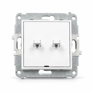 Mechanizm łącznika zwiernego, świecznikowego (dwa klawisze, bez piktogramów, wspólne zasilanie) w stylu amerykańskim Karlik MINI biały mat 25MWPUS-44.1