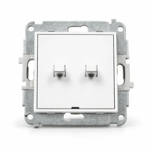 Mechanizm łącznika zwiernego, dwubiegunowego (dwa klawisze bez piktogramów, osobne zasilanie) w stylu amerykańskim Karlik MINI biały mat 25MWPUS-44.2
