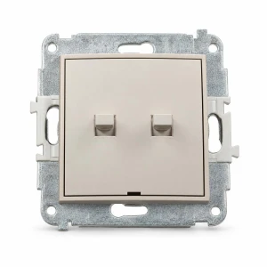 Mechanizm łącznika jednobiegunowego ze schodowym w stylu amerykańskim (dwa klawisze bez piktogramów, osobne zasilanie)  Karlik MINI taupe 60MWPUS-10.21
