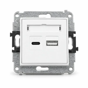 Mechanizm ładowarki USB podwójnej USB C + USB A, 20W max. Karlik MINI biały MCUSB-8