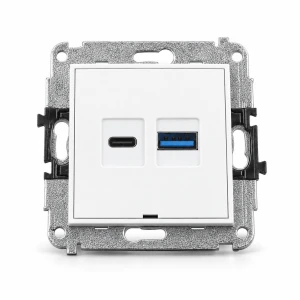 Mechanizm ładowarki USB podwójnej USB C + USB A, 20W max., bez pola opisowego Karlik MINI biały MCUSBBO-8
