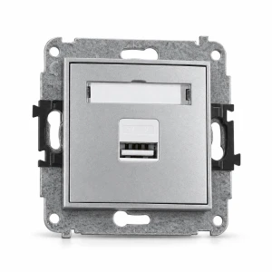 Mechanizm ładowarki USB pojedynczej USB A, 5W max., 5V, 1A Karlik MINI srebrny metalik 7MCUSB-1