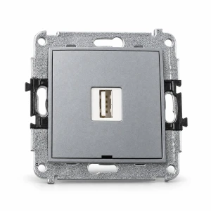 Mechanizm ładowarki USB pojedynczej USB A, 5W max., 5V, 1A, bez pola opisowego Karlik MINI srebrny metalik 7MCUSBBO-1