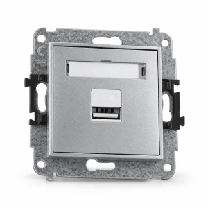 Mechanizm ładowarki USB pojedynczej USB A, 10W max., 5V, 2A Karlik MINI srebrny metalik 7MCUSB-3