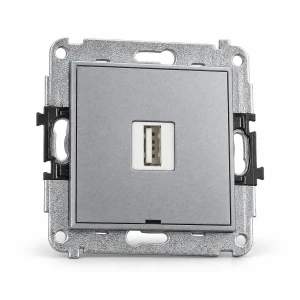 Mechanizm ładowarki USB pojedynczej USB A, 10W max., 5V, 2A, bez pola opisowego Karlik MINI srebrny metalik 7MCUSBBO-3