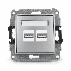 Mechanizm ładowarki USB podwójnej 2xUSB A, 15,5W max., 5V, 3.1A Karlik MINI srebrny metalik 7MCUSB-6