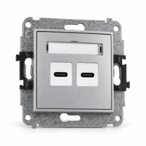 Mechanizm ładowarki USB podwójnej 2xUSB C, 20W max. Karlik MINI srebrny metalik 7MCUSB-7