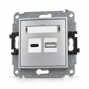 Mechanizm ładowarki USB podwójnej USB C + USB A, 20W max. Karlik MINI srebrny metalik 7MCUSB-8
