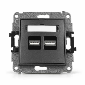 Mechanizm ładowarki USB podwójnej 2xUSB A, 15,5W max., 5V, 3.1A Karlik MINI grafitowy 11MCUSB-6