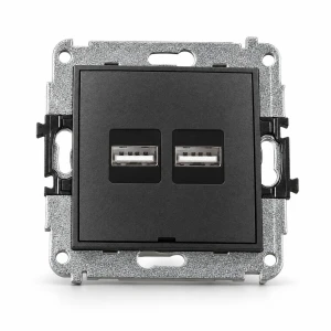 Mechanizm ładowarki USB podwójnej 2xUSB A, 15,5W max., 5V, 3.1A, bez pola opisowego Karlik MINI grafitowy 11MCUSBBO-6