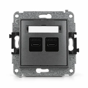 Mechanizm ładowarki USB podwójnej 2xUSB C, 20W max. Karlik MINI grafitowy 11MCUSB-7