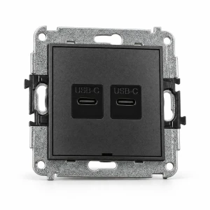 Mechanizm ładowarki USB podwójnej 2xUSB C, 20W max., bez pola opisowego Karlik MINI grafitowy 11MCUSBBO-7