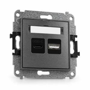Mechanizm ładowarki USB podwójnej USB C + USB A, 20W max. Karlik MINI grafitowy 11MCUSB-8