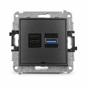 Mechanizm ładowarki USB podwójnej USB C + USB A, 20W max., bez pola opisowego Karlik MINI grafitowy 11MCUSBBO-8