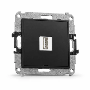 Mechanizm ładowarki USB pojedynczej USB A, 5W max., 5V, 1A, bez pola opisowego Karlik MINI czarny mat 12MCUSBBO-1
