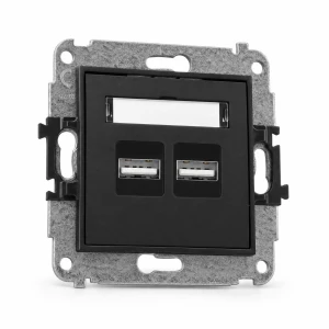 Mechanizm ładowarki USB podwójnej 2xUSB A, 15,5W max., 5V, 3.1A Karlik MINI czarny mat 12MCUSB-6
