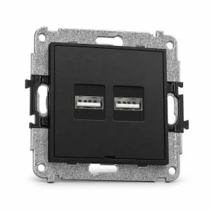 Mechanizm ładowarki USB podwójnej 2xUSB A, 15,5W max., 5V, 3.1A, bez pola opisowego Karlik MINI czarny mat 12MCUSBBO-6