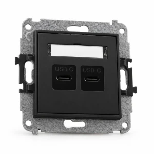 Mechanizm ładowarki USB podwójnej 2xUSB C, 20W max. Karlik MINI czarny mat 12MCUSB-7