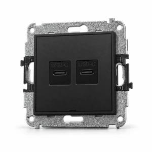 Mechanizm ładowarki USB podwójnej 2xUSB C, 20W max., bez pola opisowego Karlik MINI czarny mat 12MCUSBBO-7