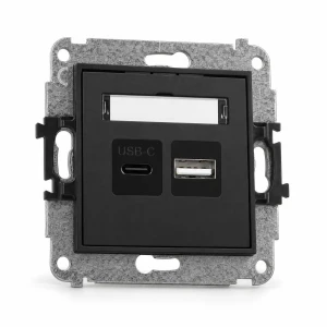 Mechanizm ładowarki USB podwójnej USB C + USB A, 20W max. Karlik MINI czarny mat 12MCUSB-8