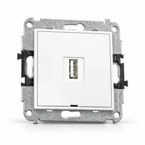 Mechanizm ładowarki USB pojedynczej USB A, 5W max., 5V, 1A, bez pola opisowego Karlik MINI biały mat 25MCUSBBO-1