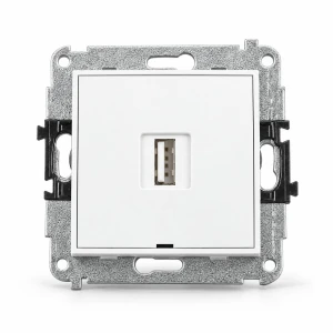 Mechanizm ładowarki USB pojedynczej USB A, 10W max., 5V, 2A, bez pola opisowego Karlik MINI biały mat 25MCUSBBO-3