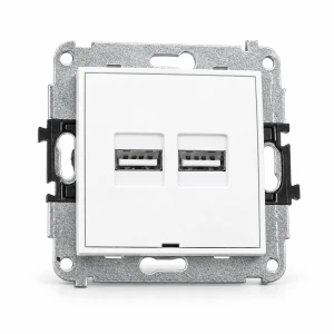 Mechanizm ładowarki USB podwójnej 2xUSB A, 15,5W max., 5V, 3.1A, bez pola opisowego Karlik MINI biały mat 25MCUSBBO-6