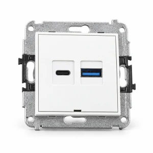 Mechanizm ładowarki USB podwójnej USB C + USB A, 20W max., bez pola opisowego Karlik MINI biały mat 25MCUSBBO-8