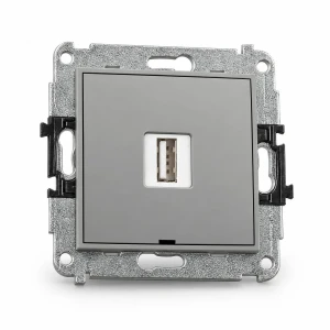 Mechanizm ładowarki USB pojedynczej USB A, 10W max., 5V, 2A, bez pola opisowego Karlik MINI szary mat 27MCUSBBO-3