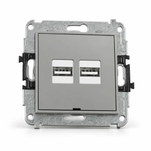 Mechanizm ładowarki USB podwójnej 2xUSB A, 15,5W max., 5V, 3.1A, bez pola opisowego Karlik MINI szary mat 27MCUSBBO-6
