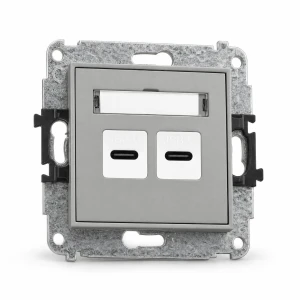 Mechanizm ładowarki USB podwójnej 2xUSB C, 20W max. Karlik MINI szary mat 27MCUSB-7