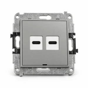Mechanizm ładowarki USB podwójnej 2xUSB C, 20W max., bez pola opisowego Karlik MINI szary mat 27MCUSBBO-7