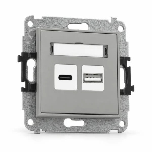 Mechanizm ładowarki USB podwójnej USB C + USB A, 20W max. Karlik MINI szary mat 27MCUSB-8