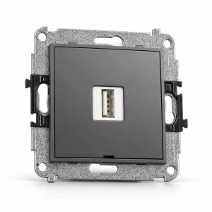 Mechanizm ładowarki USB pojedynczej USB A, 5W max., 5V, 1A, bez pola opisowego Karlik MINI grafitowy mat 28MCUSBBO-1