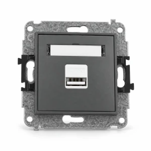 Mechanizm ładowarki USB pojedynczej USB A, 10W max., 5V, 2A Karlik MINI grafitowy mat 28MCUSB-3