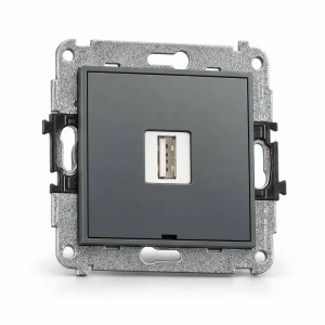 Mechanizm ładowarki USB pojedynczej USB A, 10W max., 5V, 2A, bez pola opisowego Karlik MINI grafitowy mat 28MCUSBBO-3