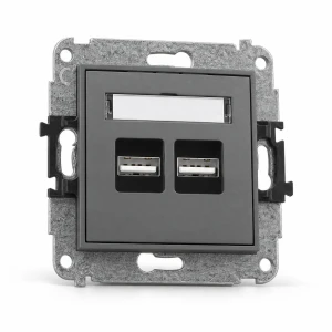 Mechanizm ładowarki USB podwójnej 2xUSB A, 15,5W max., 5V, 3.1A Karlik MINI grafitowy mat 28MCUSB-6