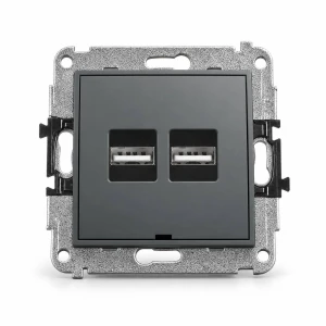 Mechanizm ładowarki USB podwójnej 2xUSB A, 15,5W max., 5V, 3.1A, bez pola opisowego Karlik MINI grafitowy mat 28MCUSBBO-6
