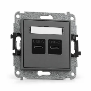 Mechanizm ładowarki USB podwójnej 2xUSB C, 20W max. Karlik MINI grafitowy mat 28MCUSB-7