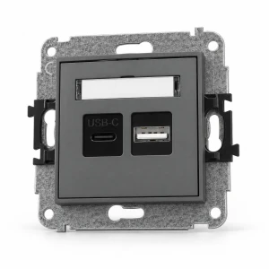 Mechanizm ładowarki USB podwójnej USB C + USB A, 20W max. Karlik MINI grafitowy mat 28MCUSB-8
