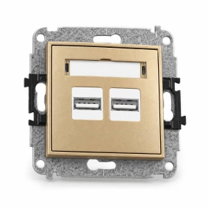 Mechanizm ładowarki USB podwójnej 2xUSB A, 15,5W max., 5V, 3.1A Karlik MINI złoty 29MCUSB-6