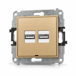 Mechanizm ładowarki USB podwójnej 2xUSB A, 15,5W max., 5V, 3.1A, bez pola opisowego Karlik MINI złoty 29MCUSBBO-6