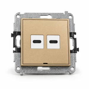 Mechanizm ładowarki USB podwójnej 2xUSB C, 20W max., bez pola opisowego Karlik MINI złoty 29MCUSBBO-7