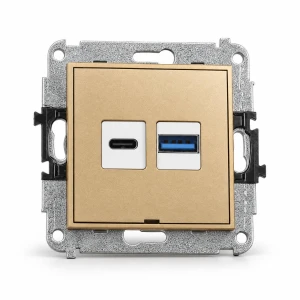 Mechanizm ładowarki USB podwójnej USB C + USB A, 20W max., bez pola opisowego Karlik MINI złoty 29MCUSBBO-8