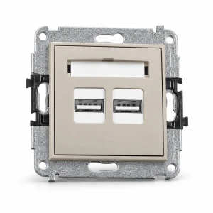 Mechanizm ładowarki USB podwójnej 2xUSB A, 15,5W max., 5V, 3.1A Karlik MINI taupe 60MCUSB-6
