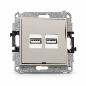 Mechanizm ładowarki USB podwójnej 2xUSB A, 15,5W max., 5V, 3.1A, bez pola opisowego Karlik MINI taupe 60MCUSBBO-6