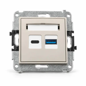 Mechanizm ładowarki USB podwójnej USB C + USB A, 20W max. Karlik MINI taupe 60MCUSB-8