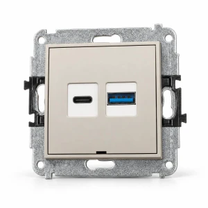Mechanizm ładowarki USB podwójnej USB C + USB A, 20W max., bez pola opisowego Karlik MINI taupe 60MCUSBBO-8