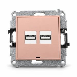 Mechanizm ładowarki USB podwójnej 2xUSB A, 15,5W max., 5V, 3.1A, bez pola opisowego Karlik MINI łososiowy 62MCUSBBO-6
